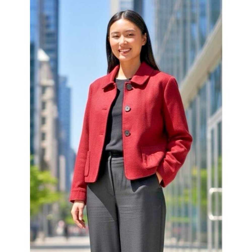 Eddie Bauer womens NEW! Wool red long sleeve jacket pockets 3 button sz 16